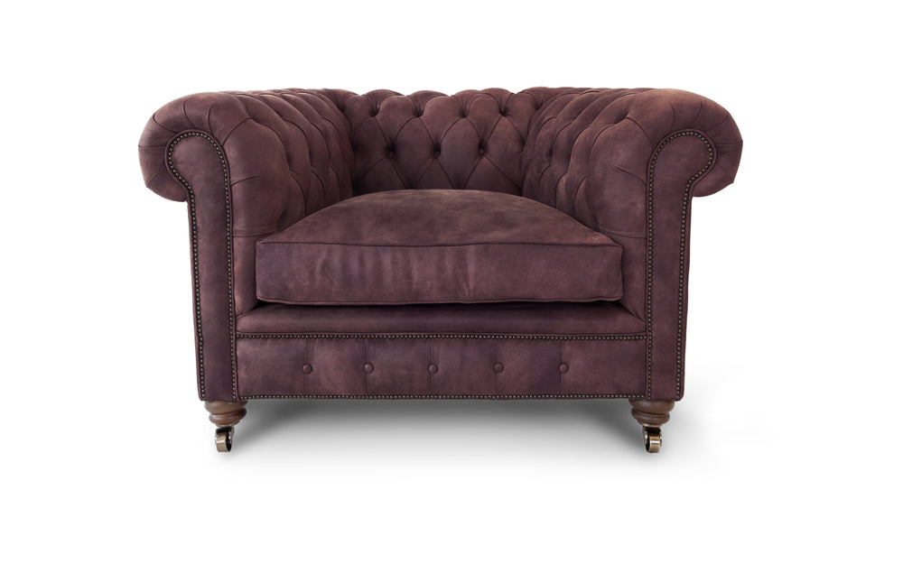 Monty    1 seater Chesterfield in Wine Rustic leather
