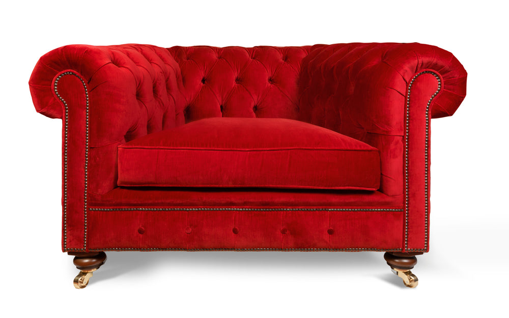 Monty 100% cotton   1 seater Chesterfield in Ruby red 
