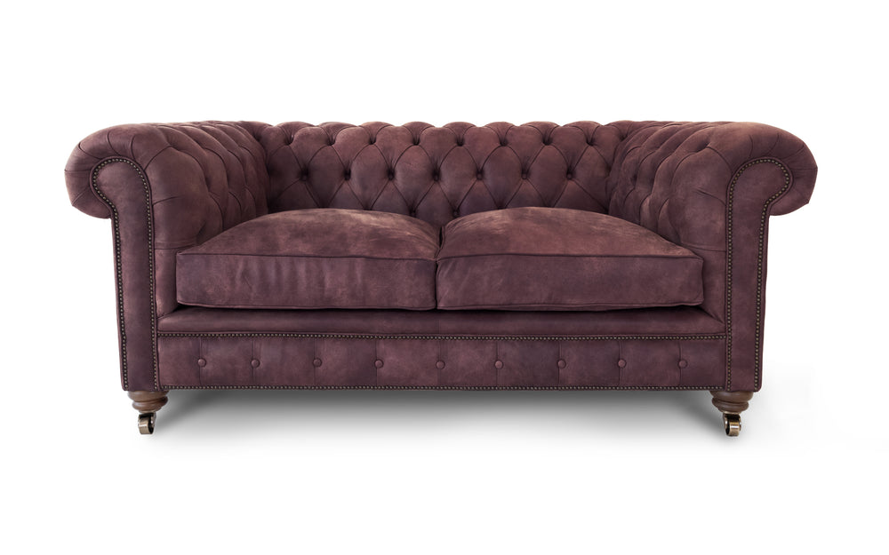 Monty    2 seater Chesterfield in Wine Rustic leather - with Sofa Bed