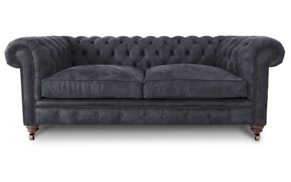 Monty    3 seater Chesterfield in Onyx Rustic leather - with Sofa Bed