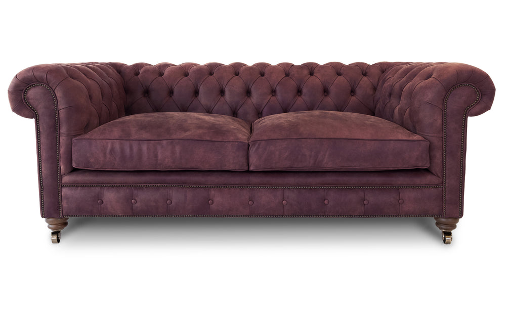 Monty    3 seater Chesterfield in Wine Rustic leather - with Sofa Bed