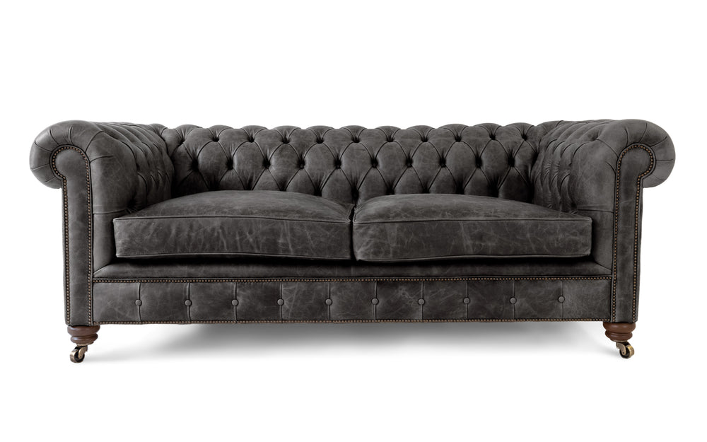 Monty    3 seater Chesterfield in Black Vintage leather - with Sofa Bed