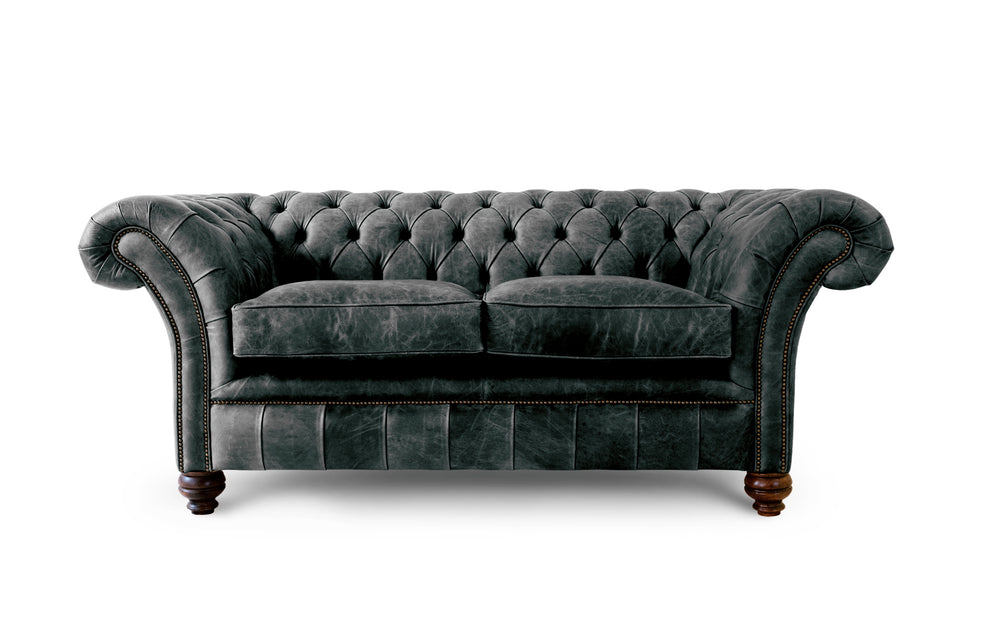 Florence    2 seater Chesterfield in Black Vintage leather - with Sofa Bed