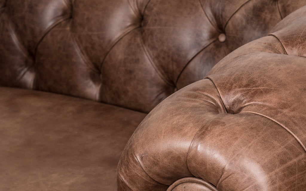 Dark brown leather shop chesterfield