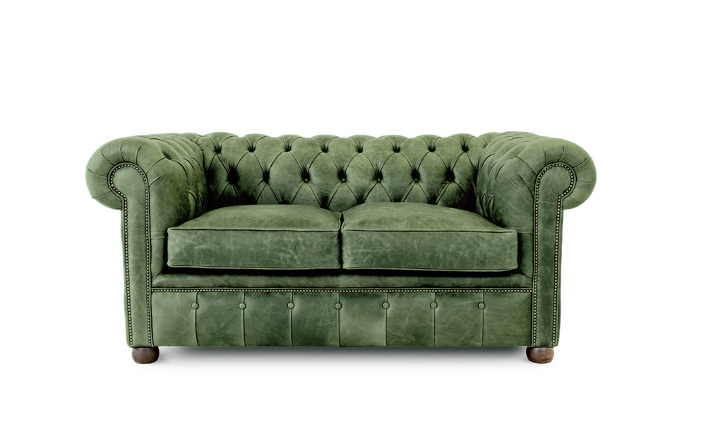 Archie    2 seater large Chesterfield in Green Vintage leather
