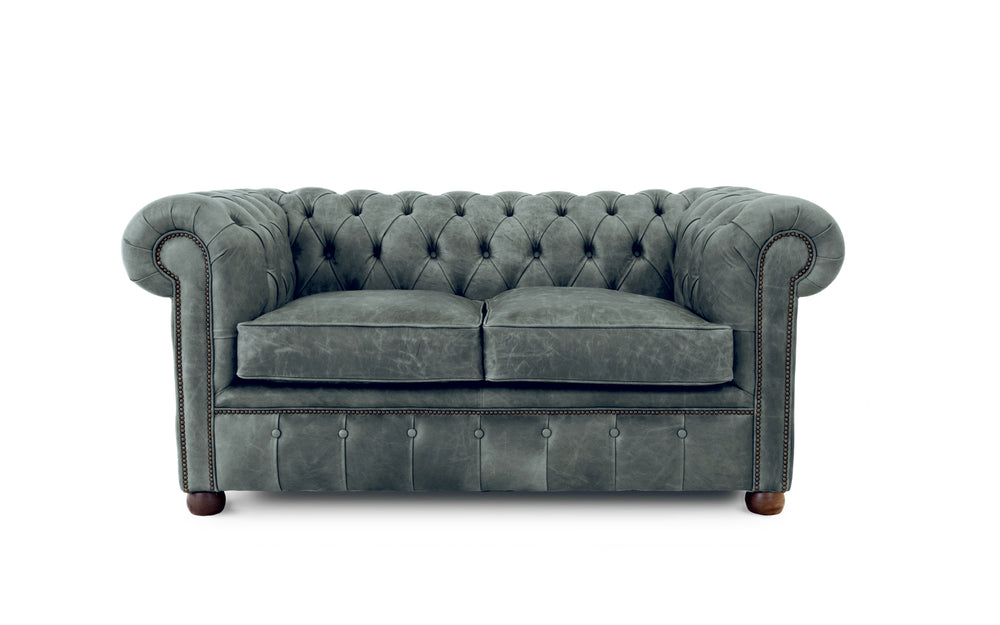 Archie    2 seater large Chesterfield in Grey Vintage leather
