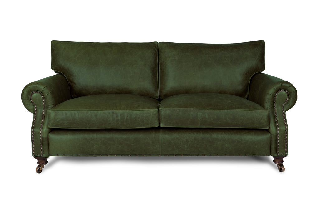 Green leather shop sofa for sale