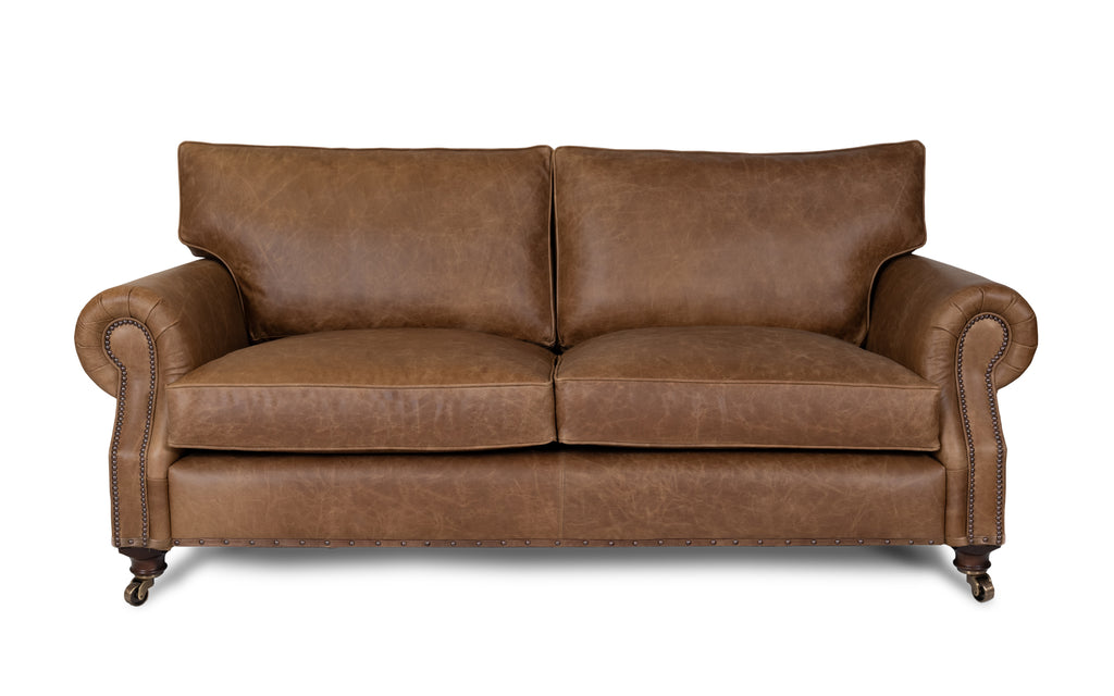 Honey tan leather hot sale sofa