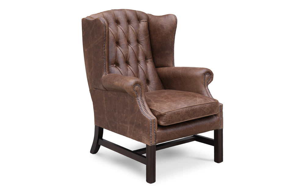 Elsie   wing back chair in Dark brown Vintage leather
