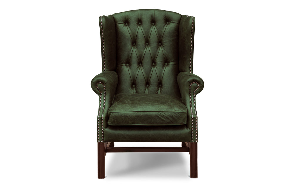 Elsie   wing back chair in Green Vintage leather
