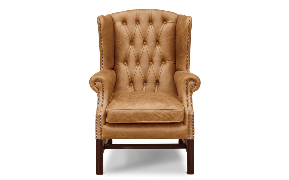 Elsie   wing back chair in Honey Vintage leather
